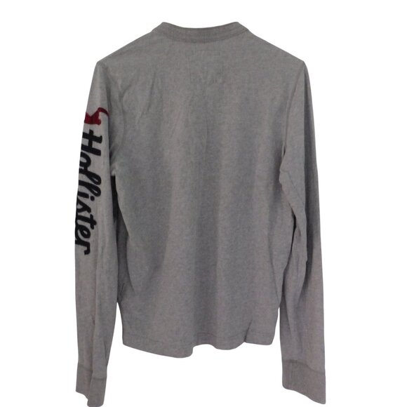 Hollister Henley Shirt Mens Large Gray Quarter Button Up Cotton Arm Spellout Y2K - Picture 6 of 7